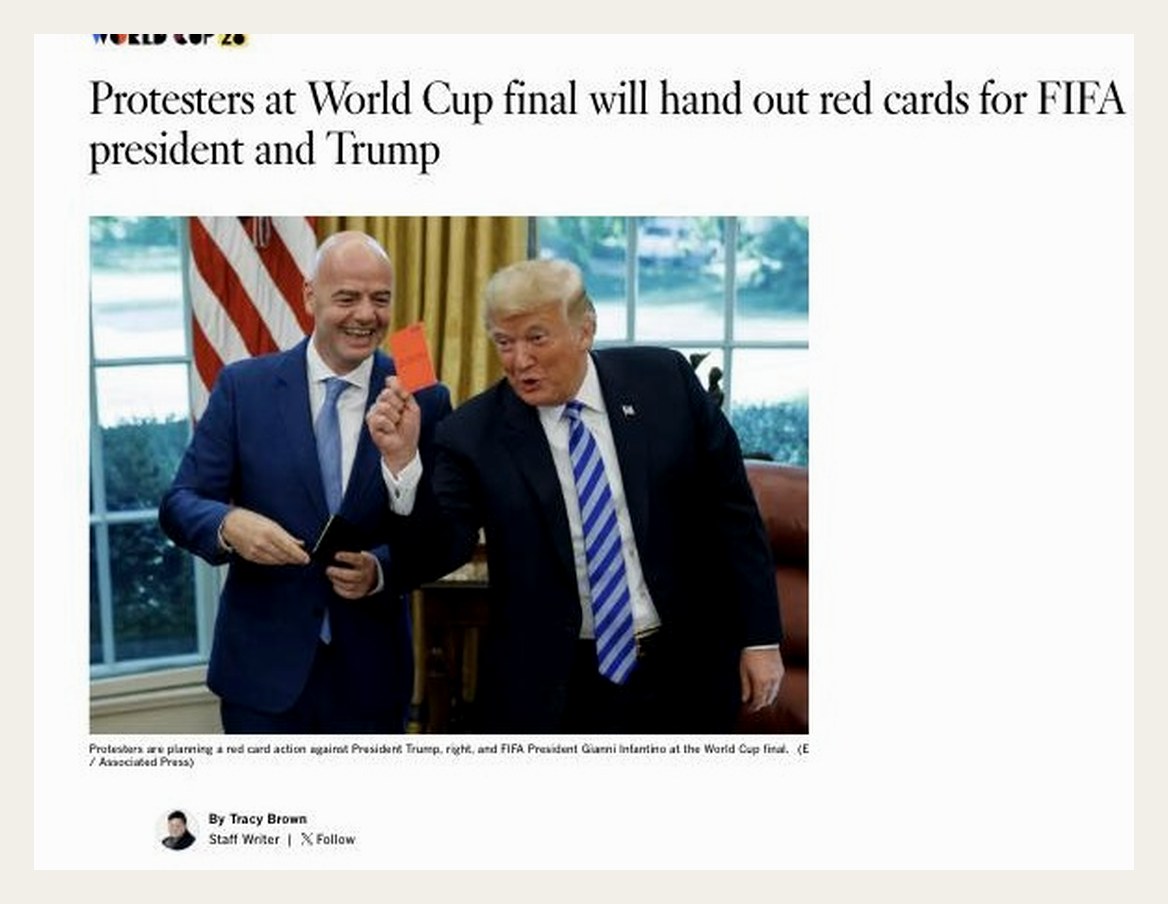Protesters at World Cup final will hand out red cards for FIFA president and Trump