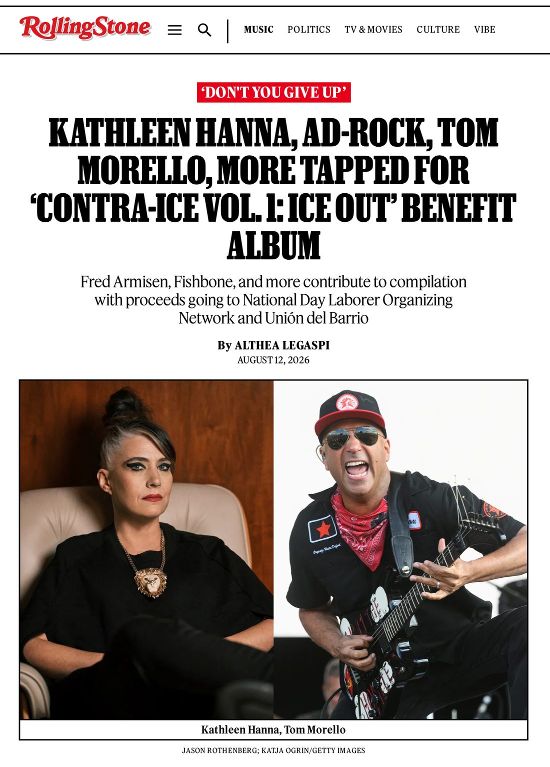 Kathleen Hanna, Ad-Rock, Tom Morello, More Tapped for 'Contra-ICE Vol. 1: ICE OUT' Benefit Album