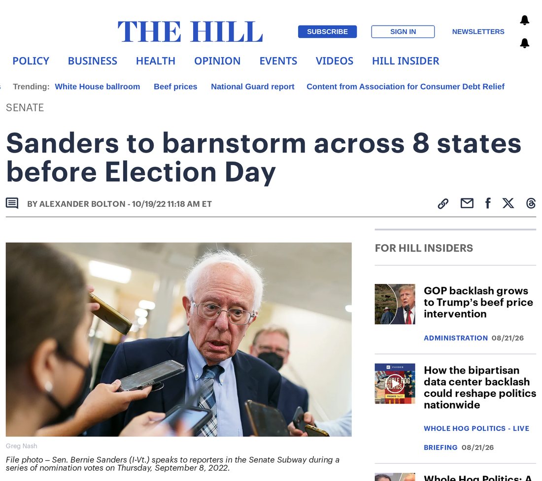 Sanders to barnstorm across 8 states before Election Day